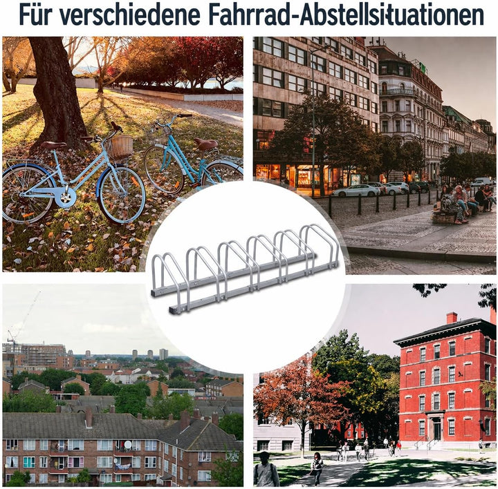 Fahrradständer für 6 Fahrräder – 16mm verzinkter Stahl, 30cm Abstand, für 35-55mm Reifen, Boden- &amp; W