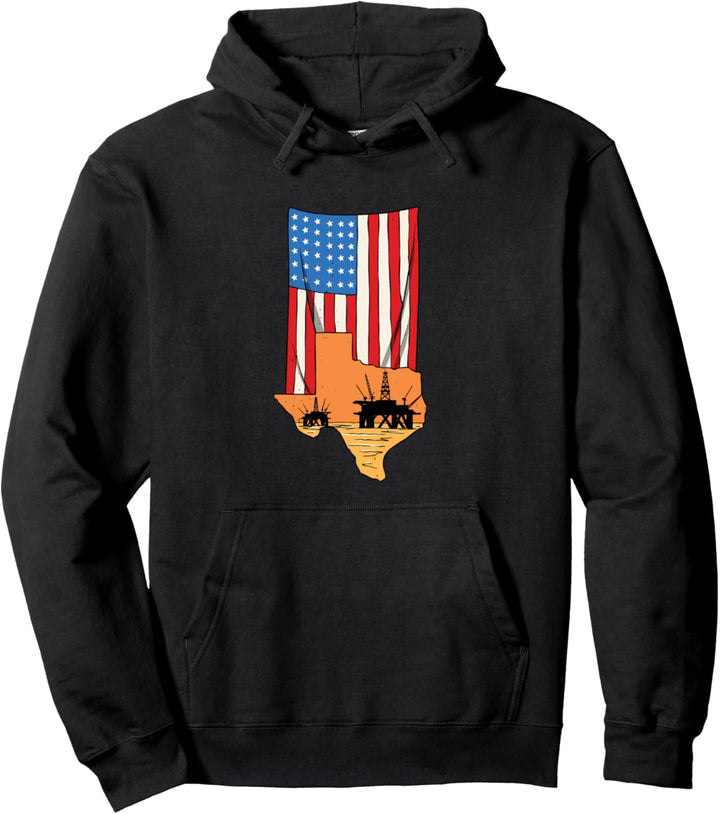 Öl-Rig mit amerikanischer Flagge Texas Design Pullover Hoodie