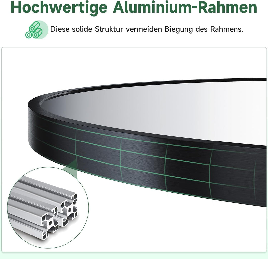 Dekorative Wandspiegel 50cm, Spiegel rund, Badezimmerspiegel, für Wohnzimmer, Schlafzimmer, Bad, Flu