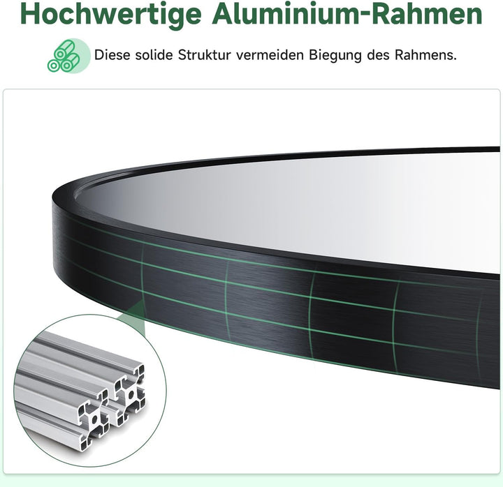 Dekorative Wandspiegel 50cm, Spiegel rund, Badezimmerspiegel, für Wohnzimmer, Schlafzimmer, Bad, Flu