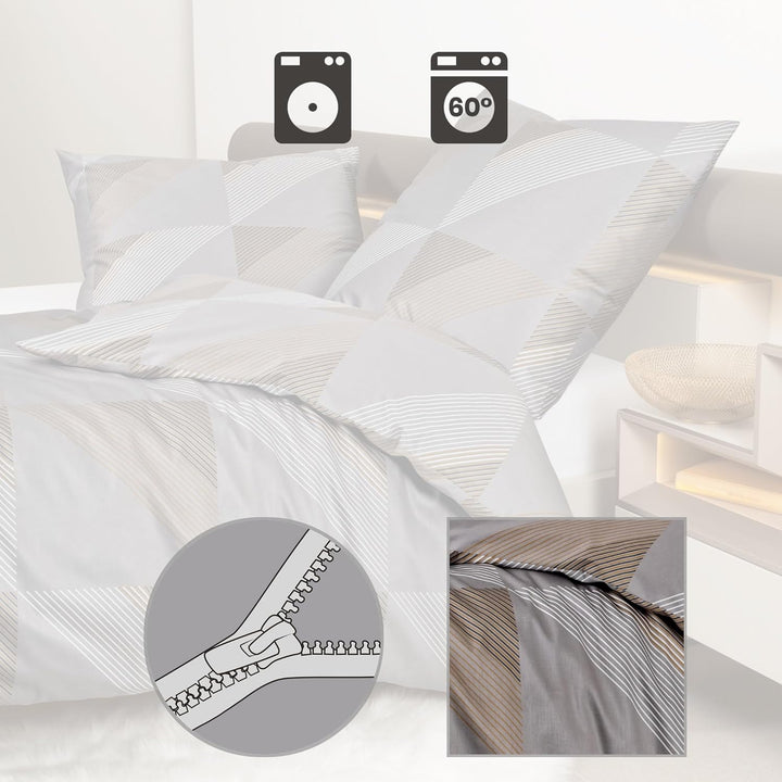 Janine Mako-Satin-Bettwäsche J.D. 155x220 cm + 80x80 cm Taupe, 155x220 cm