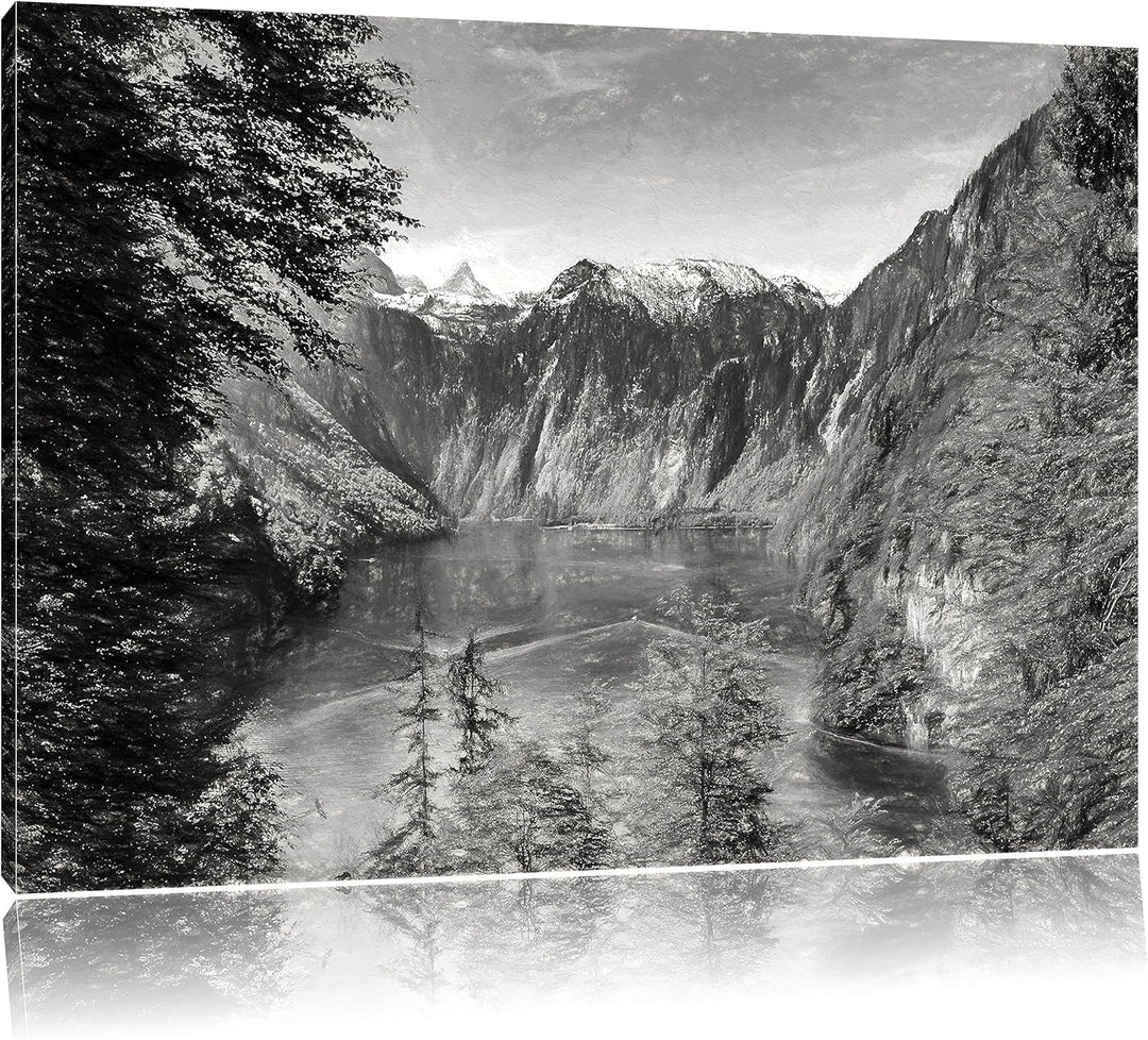 Pixxprint Blick auf den Königssee Kunst als Leinwandbild/Grösse: 100x70 / Wandbild/Kunstdruck/fertig