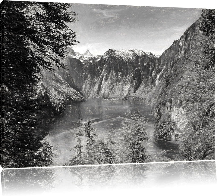 Pixxprint Blick auf den Königssee Kunst als Leinwandbild/Grösse: 100x70 / Wandbild/Kunstdruck/fertig