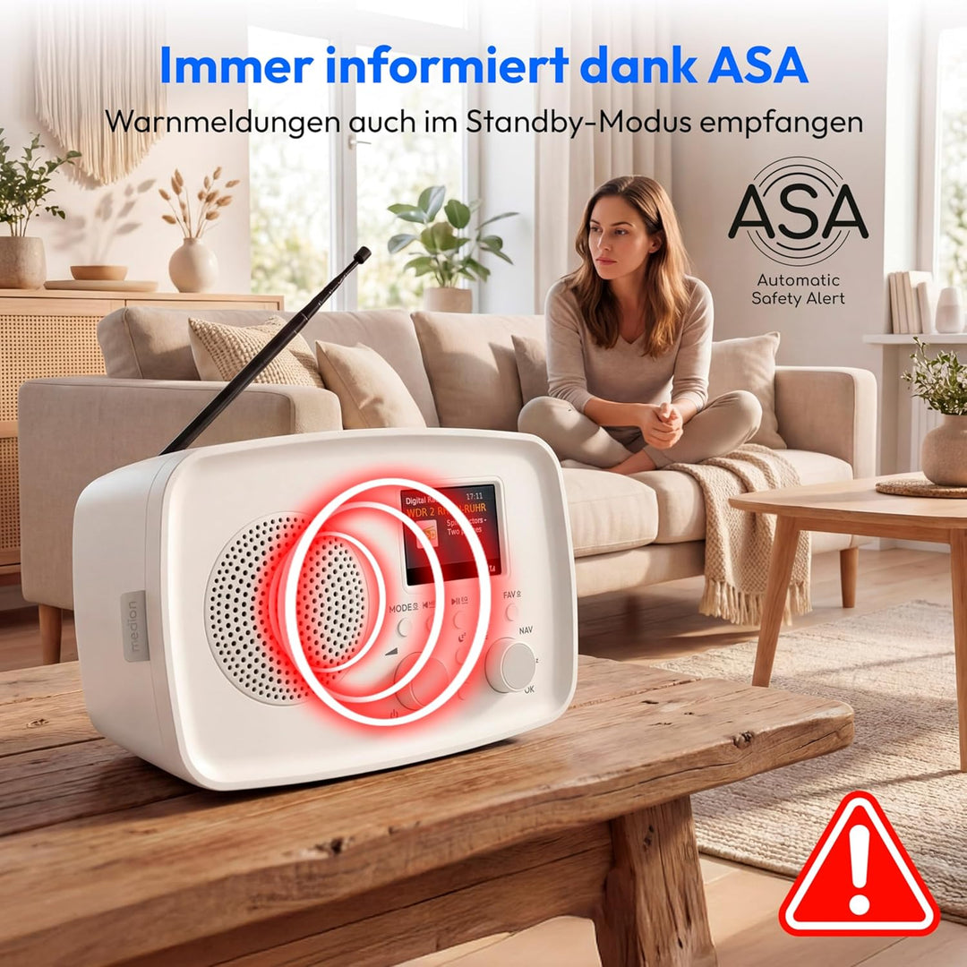 MEDION DAB+ Radio mit Bluetooth DRE-1 (DAB Plus, UKW Radio, Tropfwasserschutz, Teleskopantenne, Weck