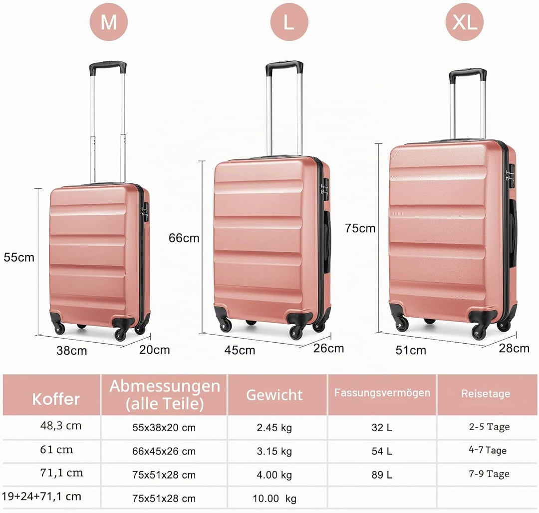 KONO Trolley Koffer Mittelgross Koffer L Hartschalenkoffer Reisekoffer mit Rollen und TSA Schloss Le