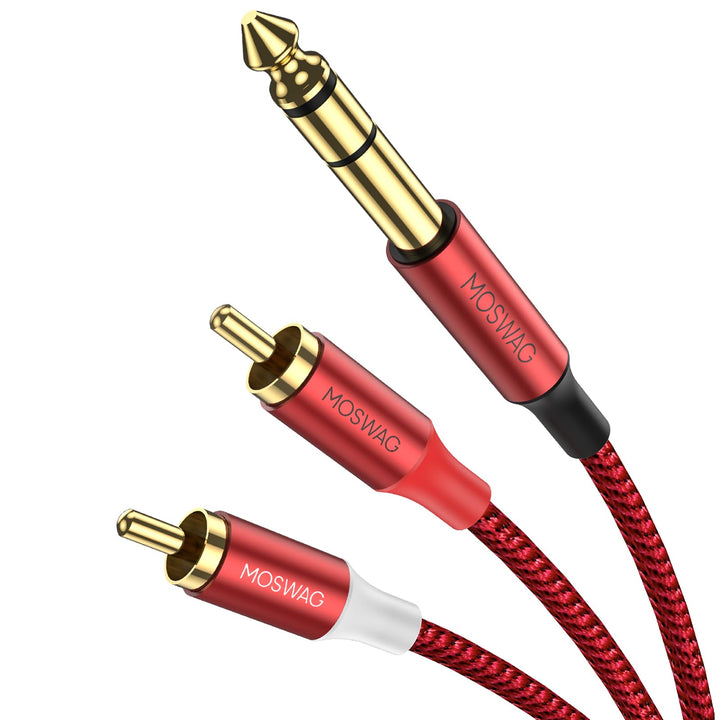 MOSWAG 6,3 mm Klinke auf Cinch Kabel, Cinch-Audiokabel 10M, Klinkenkabel, Klinkenstecker auf 2 x Cin