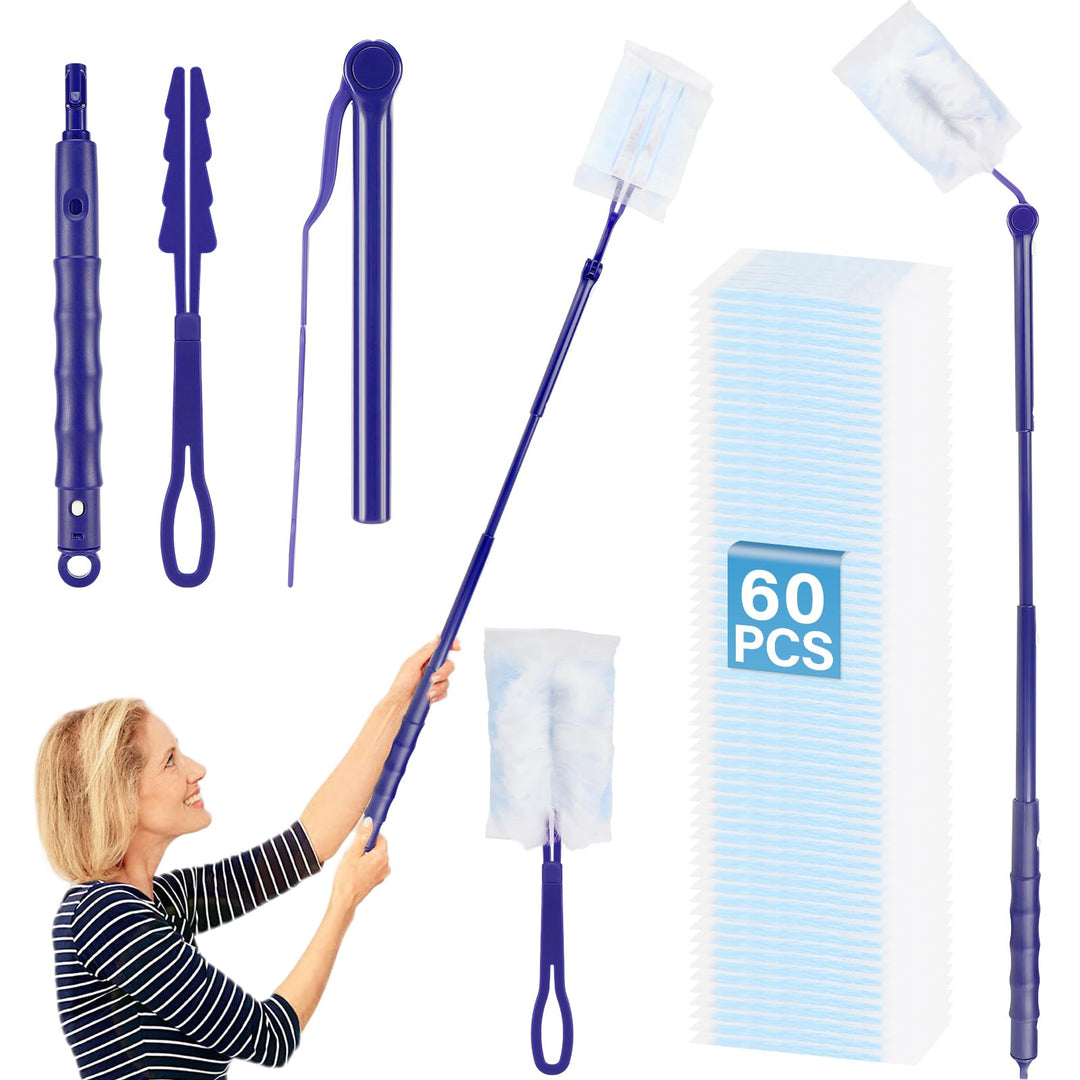 Kasanni 60 Stück Staubmagnet Duster, Staubmagnet Nachfüllpack Set, Staubwischer mit 2 Handgriff, 360