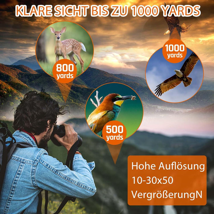 10–30x50 Zoom Fernglas für Erwachsene, HD Fernglas für Vogelbeobachtung, Reisen, Jagd, Konzerte mit
