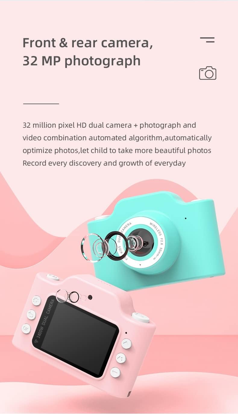 Mini Kinderkamera, 32MP 1080P WiFi Digitalkamera Kinder mit 2 Zoll Bildschirm, 32GB TF-Karte, Datenk