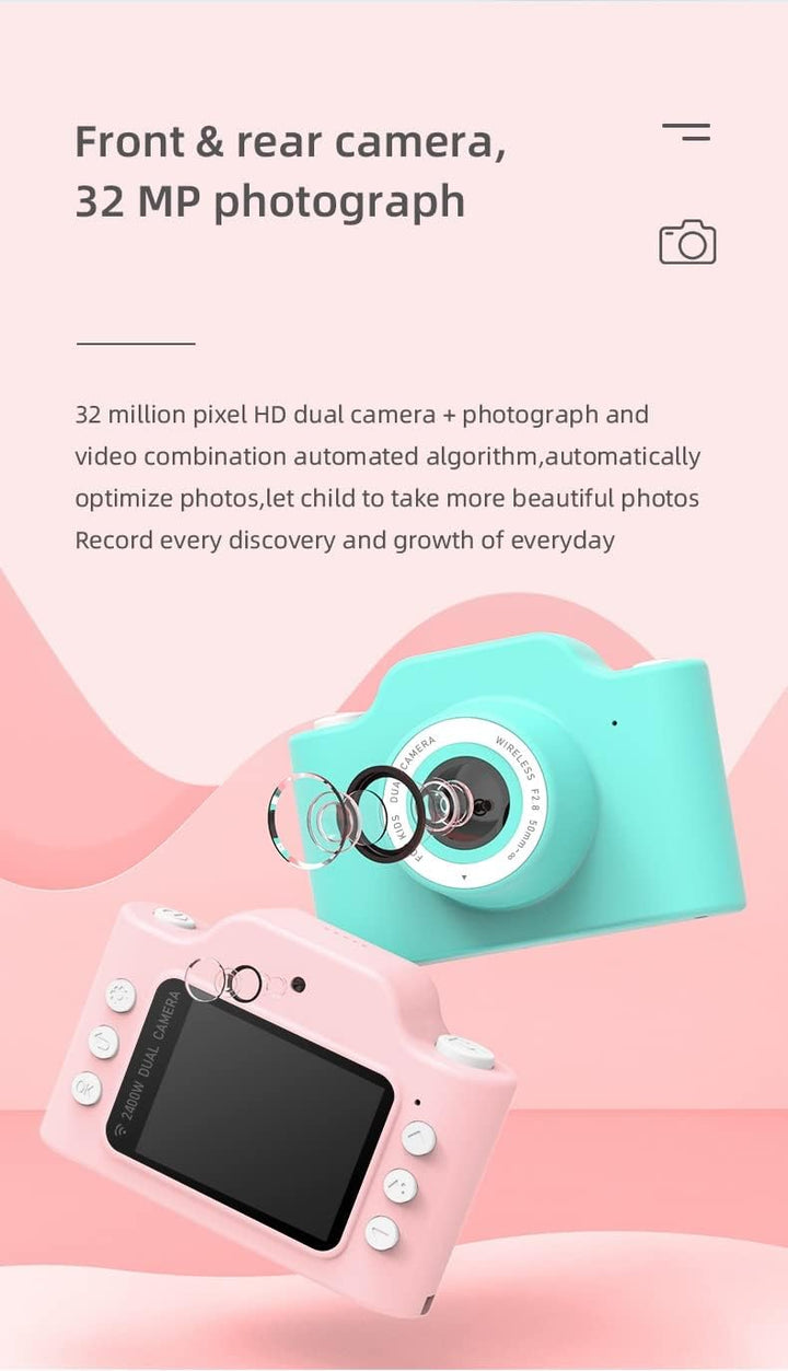 Mini Kinderkamera, 32MP 1080P WiFi Digitalkamera Kinder mit 2 Zoll Bildschirm, 32GB TF-Karte, Datenk