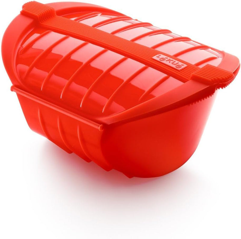 Lékué Dampfbox mit Einlegeboden, 3–4 Personen, 1000 ml, Platin-Silikon, rot Rot 1000 ml, Rot 1000 ml