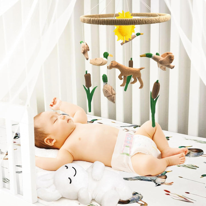 Mobile Baby, 3D Dackel Hund Mobile Babybett Holz mit Filz Schilf Ente und Sonne Handgemachtes Bettgl