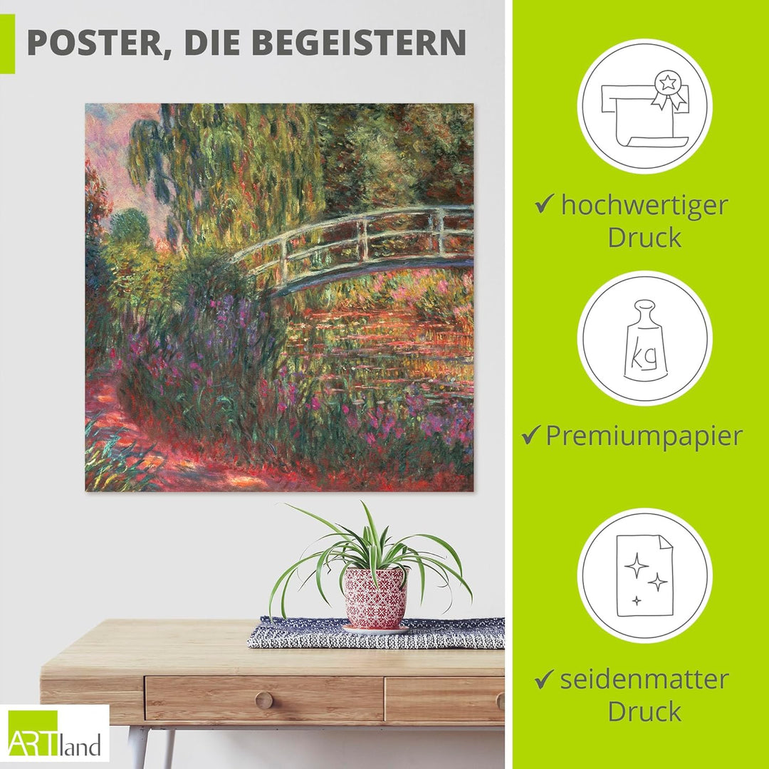 ARTland Poster Kunstdruck Wandposter Bild ohne Rahmen 70x70 cm Natur Pflanzen Blumen Seerosen Teich