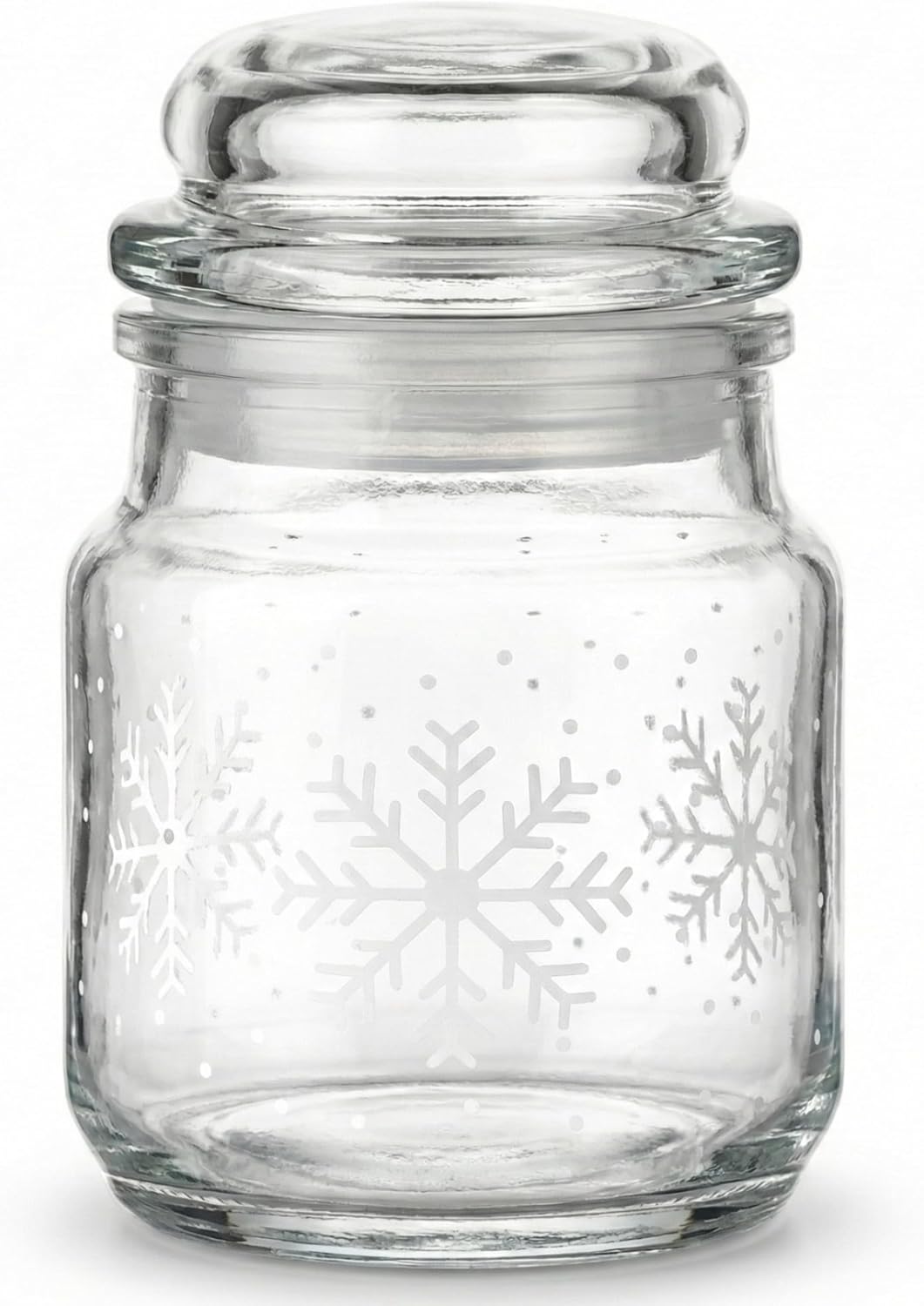 gouveo 12er Set Gläser 100 ml mit Glaskorken - Winter Schneeflocken Design - Vorratsgläser aus Klarg