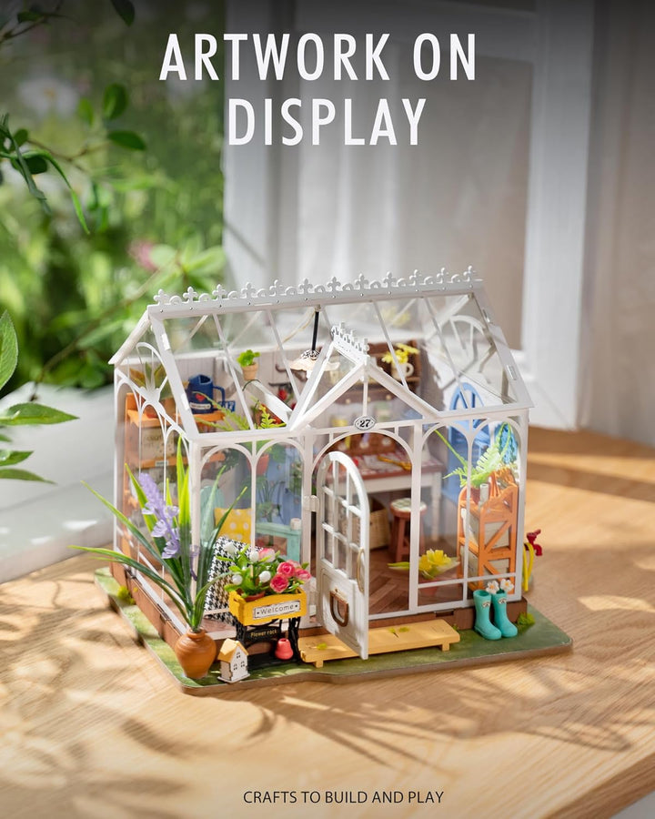 ROBOTIME Miniatur Haus Gewächshaus Holz - Gartenhaus DIY Miniature House Bausatz - Basteln Bastelset