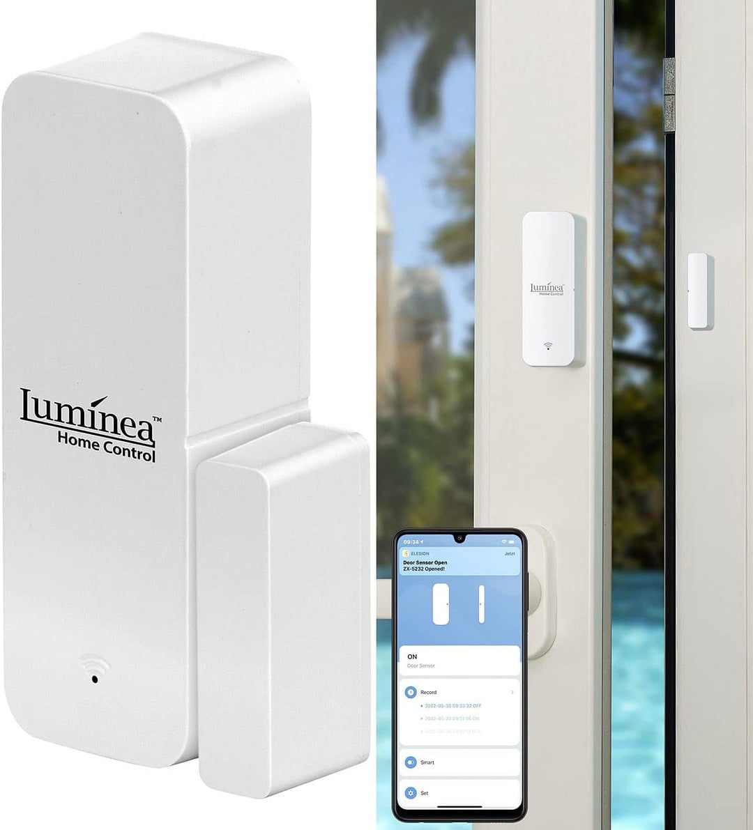 Luminea Home Control Türsensor: 5er-Set ZigBee-Tür- & Fensteralarm, für Alexa, GA und Siri, App (Tür