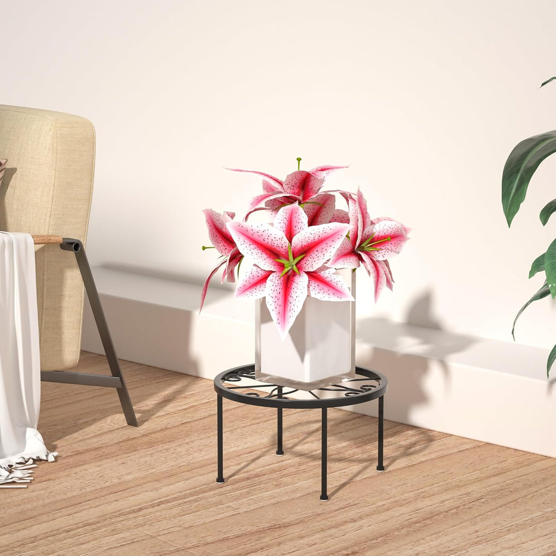 4er Set Blumenhocker Metall für innen, Schwarz Blumenbank Stand Wohnzimmer Blumenregal Balkon, Garte