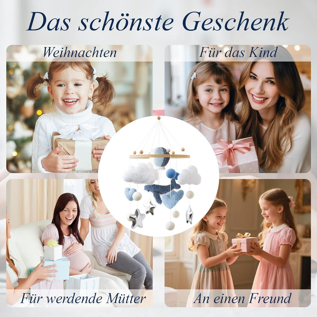 Baby Mobile Baby Windspiele-3D Wal Heissluftballon, Mobile Babybett Bettglocke Anhänger Kinderzimmer