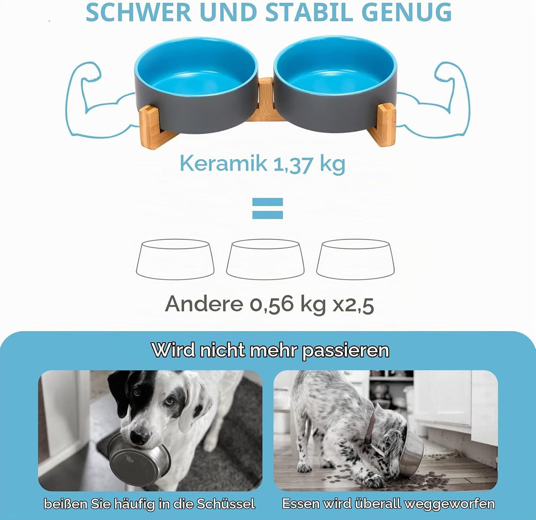 SPUNKYJUNKY Hundenapf Keramik Doppel Futternapf Katzennapf Wassernapf Fressnapf mit Bambus Ständer f