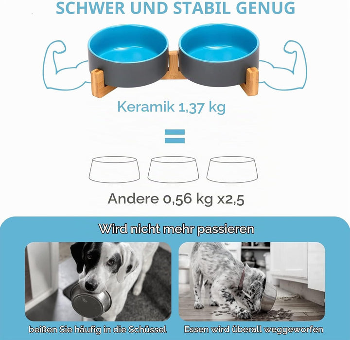 SPUNKYJUNKY Hundenapf Keramik Doppel Futternapf Katzennapf Wassernapf Fressnapf mit Bambus Ständer f