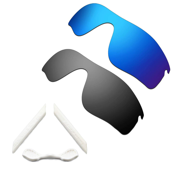 HKUCO Blue/Black Polarized Replacement Lenses and White Earsocks Rubber Kit For Oakley Radarlock Pat