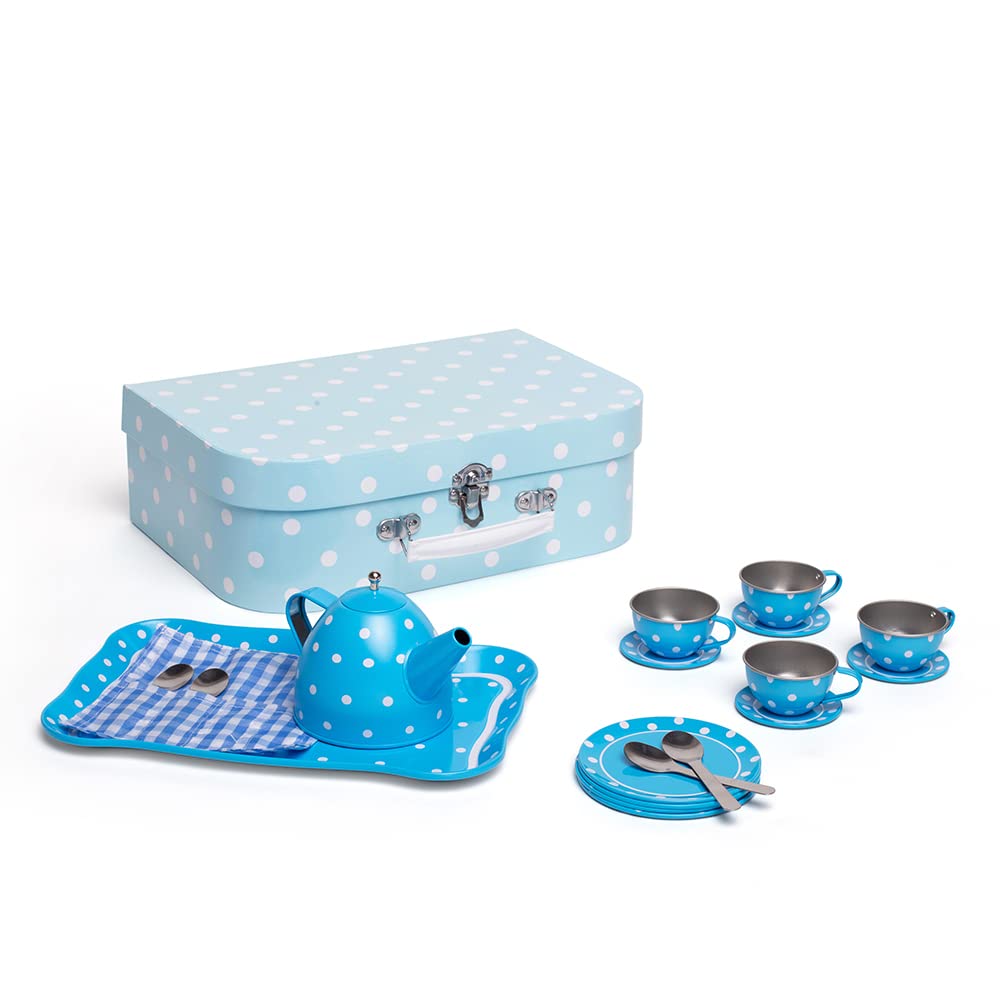 Bigjigs Toys Blau-weiss gepunktetes Teeservice
