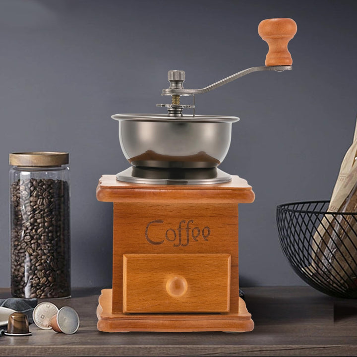 Kaffeemühle - Manuelle Bohnenmühle für Kaffeemahlung zu Hause - Retro-Design (Holz, Keramik, Edelsta