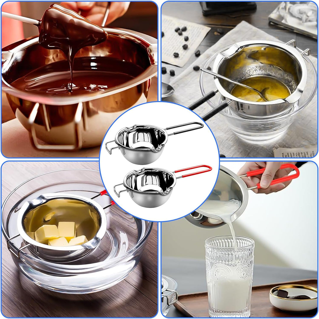 XTUDOU® 2 Stück Schmelztopf Schokolade, Wasserbad Schmelzschale 304 Edelstahl mit 2 Spatel und Hitze