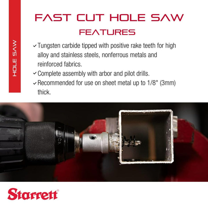Starrett Hartmetall-bestückte Lochsäge - SM65 Blechschneider mit Aufnahme- und Zentrierbohrer - zum