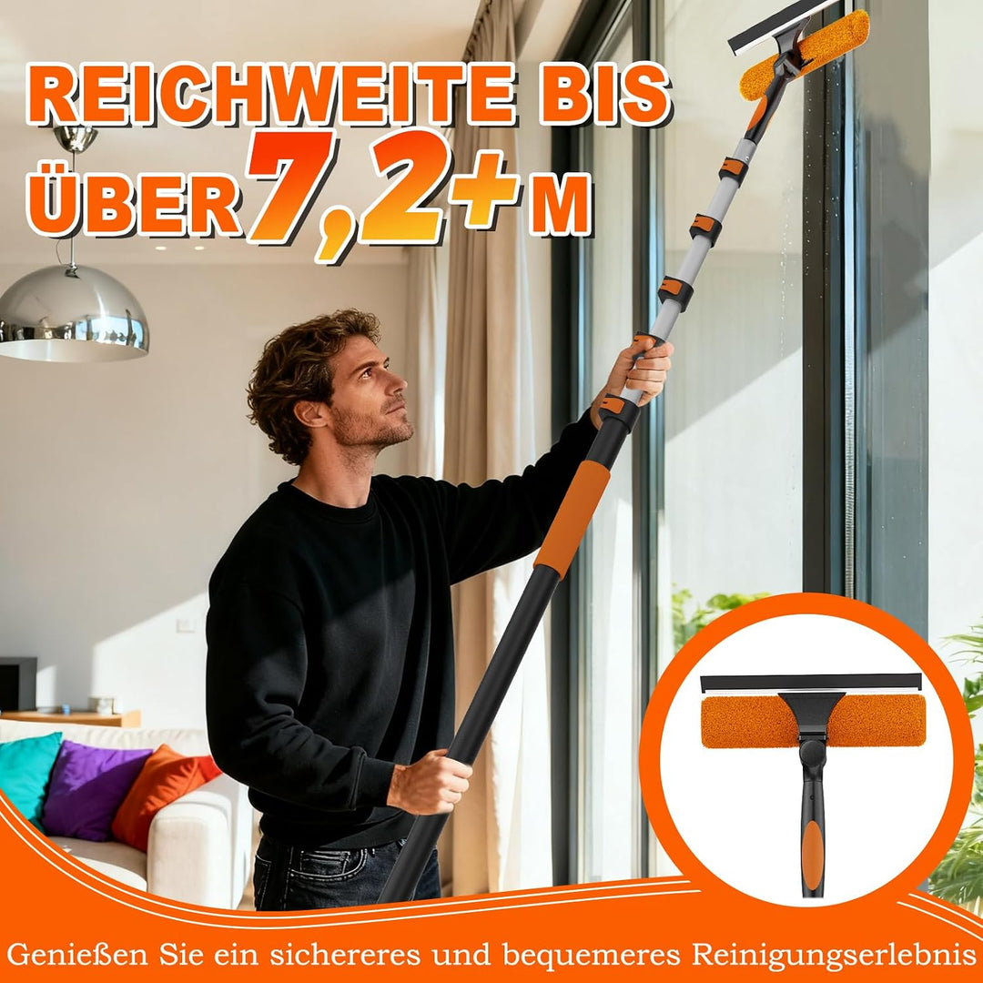 SISUPASSIE 2-in-1 Fensterputzer, 7,2m Fensterabzieher, professionelles Fensterwischer mit Teleskopst