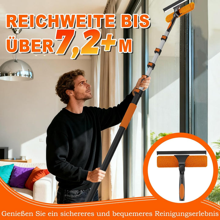 SISUPASSIE 2-in-1 Fensterputzer, 7,2m Fensterabzieher, professionelles Fensterwischer mit Teleskopst
