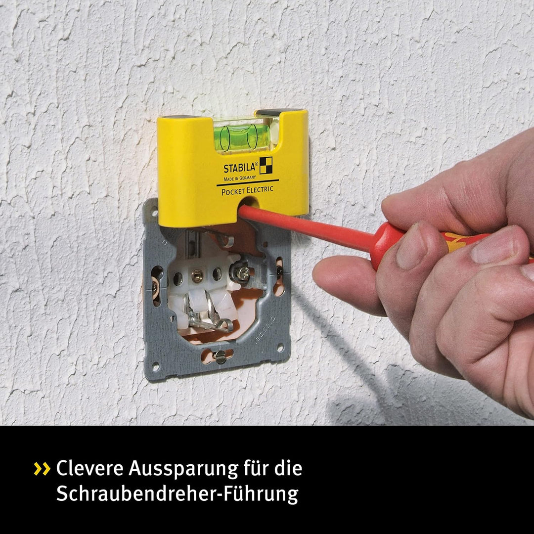 STABILA Mini-Wasserwaage Pocket Electric mit Gürtel-Clip, 7 cm, starker Seltenerd-Magnet, 1 Horizont