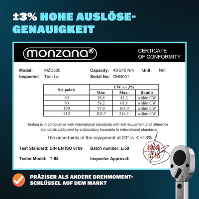 Monzana® Drehmomentschlüssel 6tlg. Set 40-210Nm TÜV Süd GS 1/2' Zoll CrV inkl. 3 Stecknüsse Verlänge