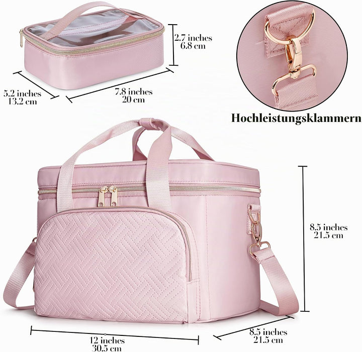 Makeup Tasche Reisetasche mit 2 einzelnen Kosmetiktaschen, grosser Makeup Organizer für Frauen, Rosa