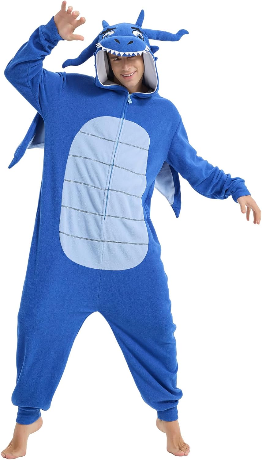 Focupaja Drache Onesie Erwachsene Tier-Cosplay Halloween Pyjamas Kostüme Teenager-Overall Einteiler