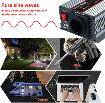 DATOUBOSS Wechselrichter 24v auf 230v Reiner Sinus 1500W/3000W Spannungswandler mit LCD-Display,USB