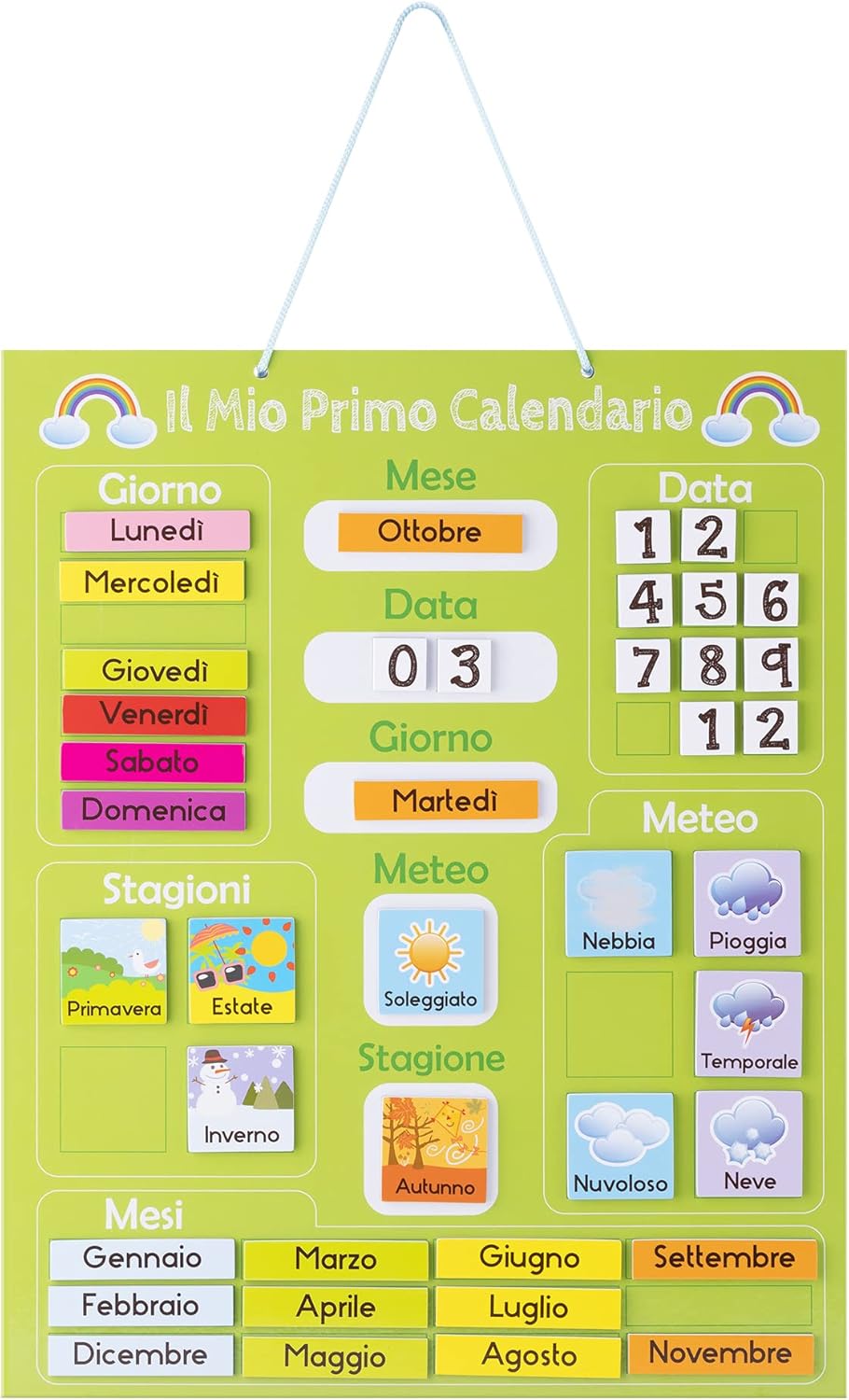 Navaris Kalender Tafel für Kinder - Lerntafel Jahreszeiten Uhr - Magnet Spiel Lernuhr - Kinderkalend