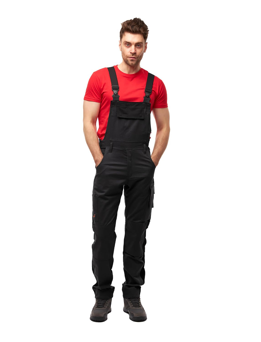 strongAnt Latzhose Herren Stretch Arbeitshose Arbeitslatzhose mit Kniepolstertaschen Schwarz Grau We