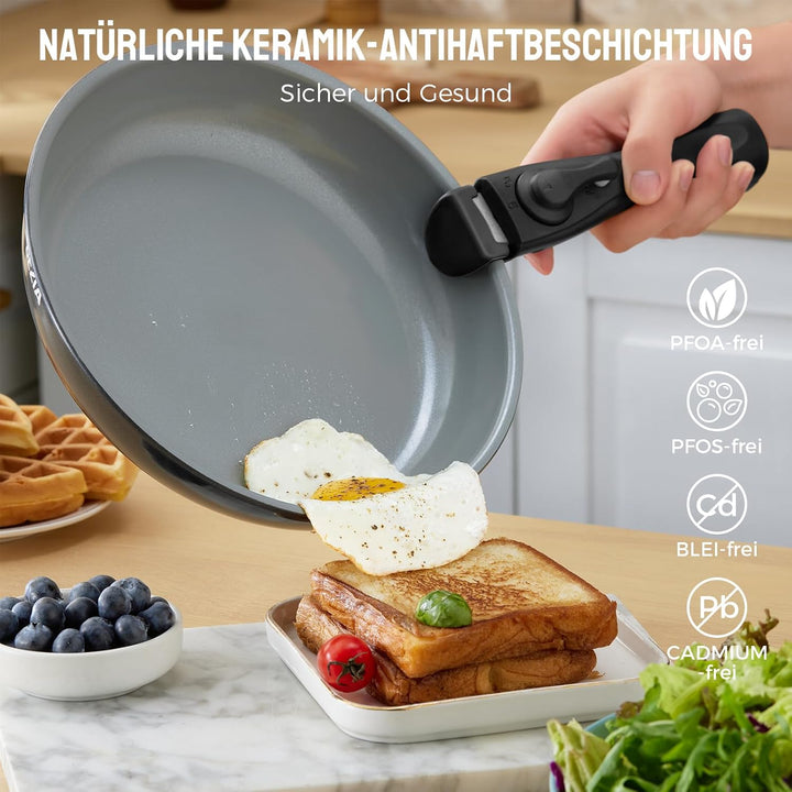 BEZIA Keramik Pfannenset mit Abnehmbarem Griff - 9 Teilig Topfset Induktion, Antihaft Pfanne mit Dec