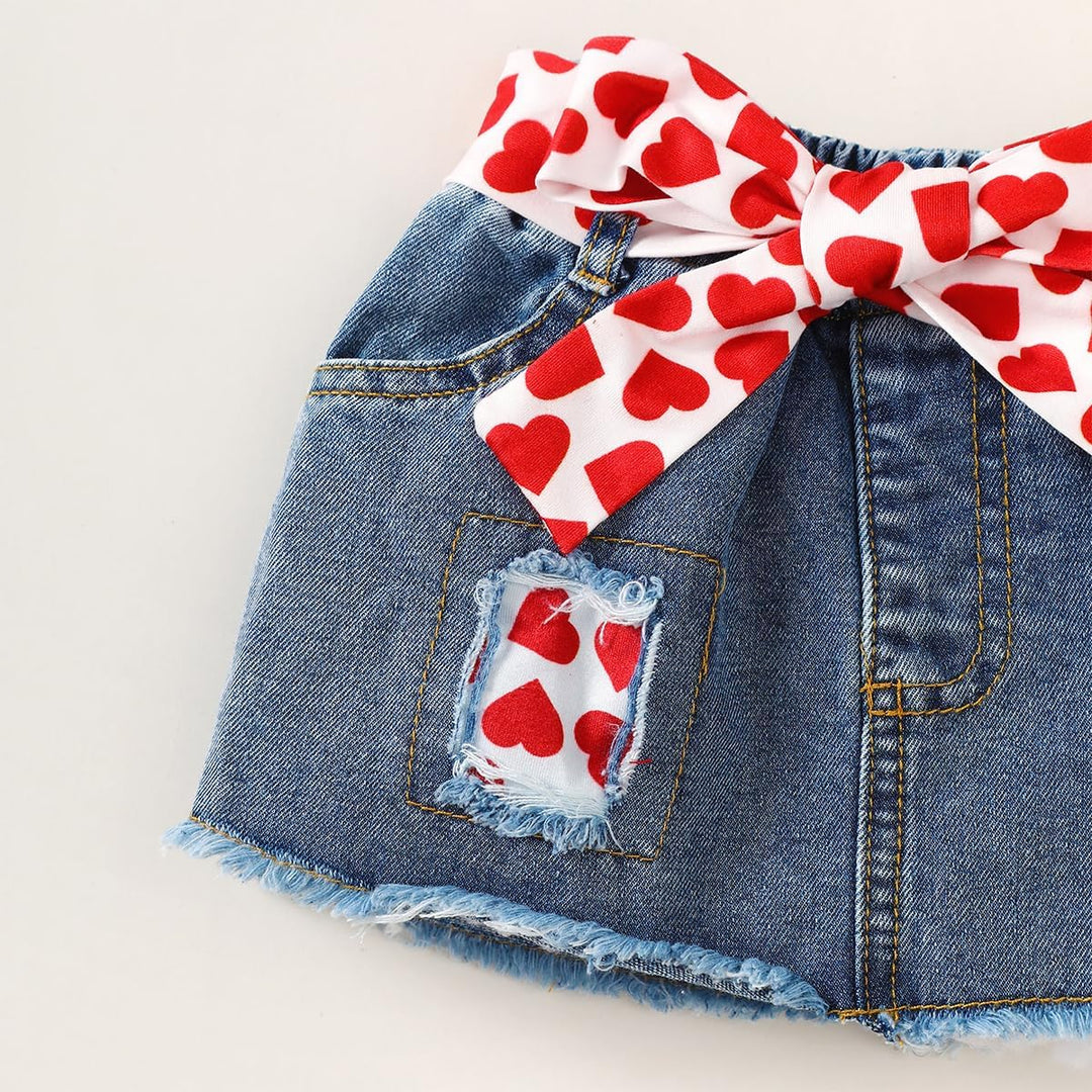 Vestiti Set per Neonata Manica Corta/Lunga Stampa a Lettere Tutina a Coste +Gonna in Denim Abbigliam