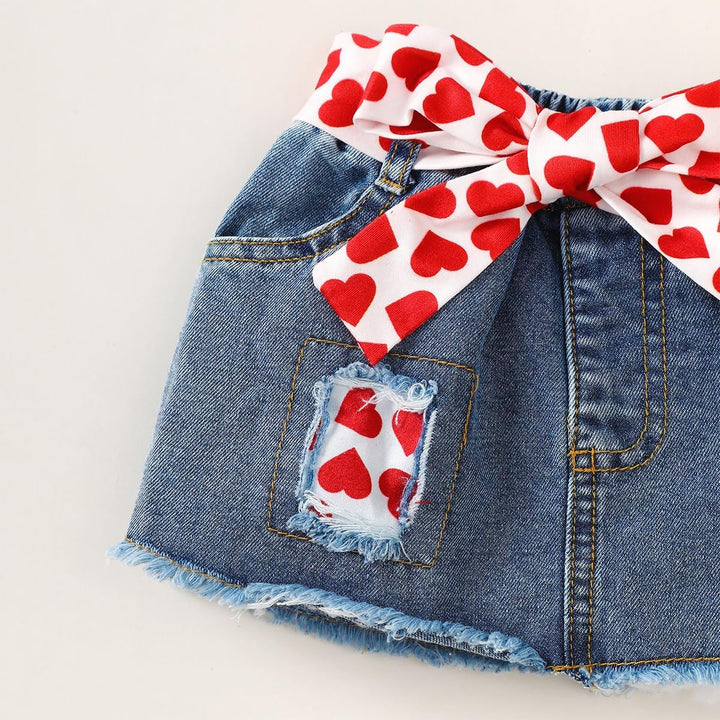 Vestiti Set per Neonata Manica Corta/Lunga Stampa a Lettere Tutina a Coste +Gonna in Denim Abbigliam