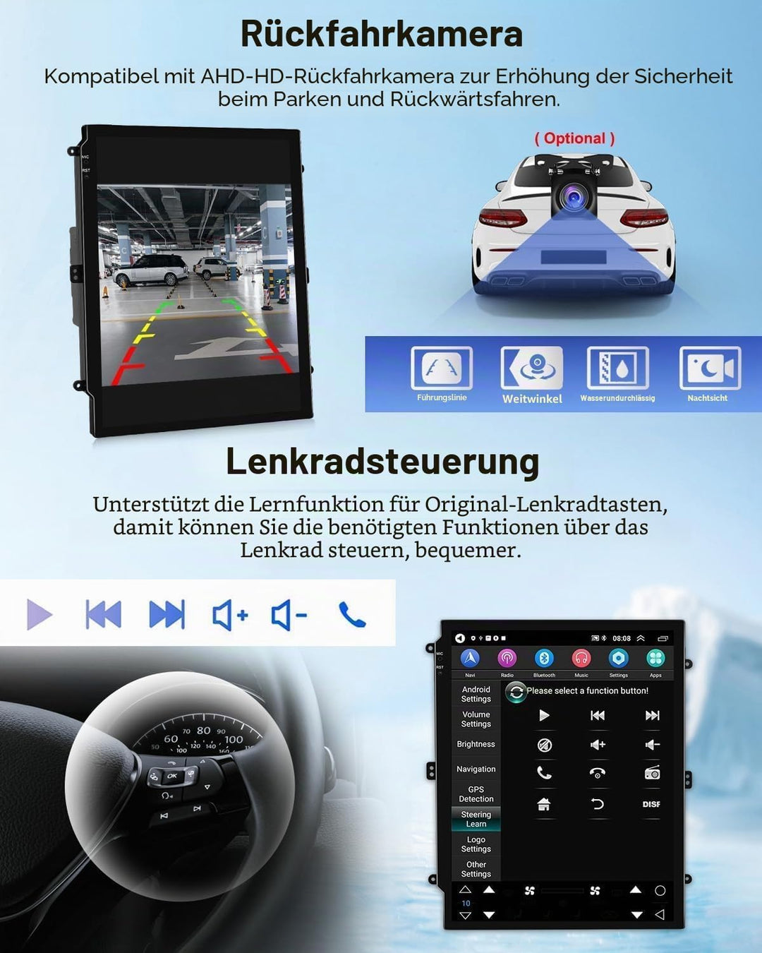 CAMECHO 2G+64G Android 15 Autoradio für Ford Ranger PX 2011-2015, mit Carplay Wireless Android Auto,