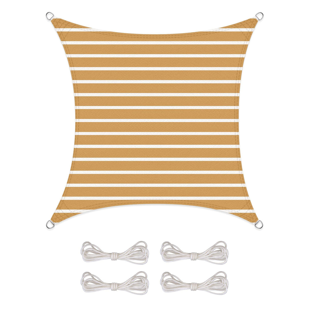 CelinaSun Sonnensegel inkl Befestigungsseile Basic Quadrat 2 x 2 m Streifen sandbeige weiss Sonnensc