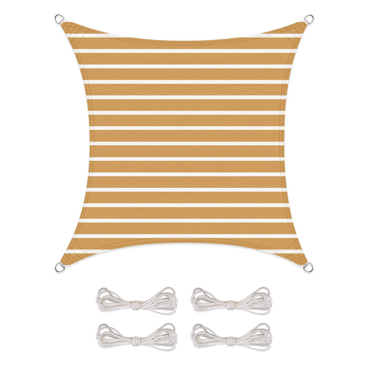 CelinaSun Sonnensegel inkl Befestigungsseile Basic Quadrat 2 x 2 m Streifen sandbeige weiss Sonnensc