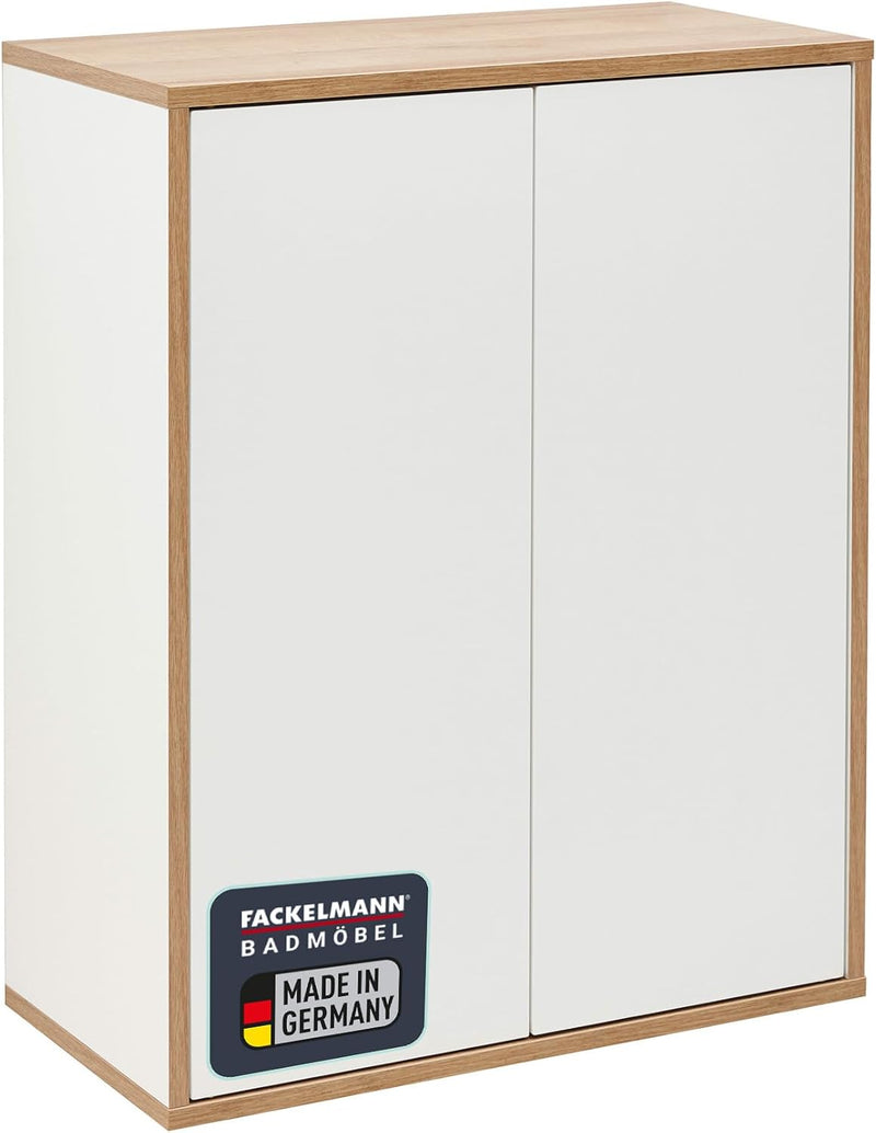 FACKELMANN Finn Midischrank (60 x 75 x 30,5 cm) – Badezimmerkommode mit 2 Einlegeböden aus Glas – Ba