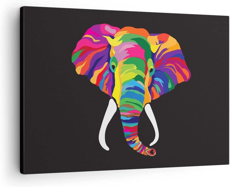 ARTTOR Bilder auf Leinwand Elefant spass bunt tier Leinwandbild 70x50cm Wandbilder Dekoration Wohnzi