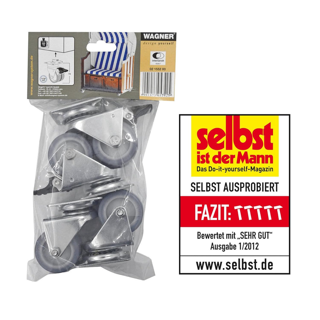WAGNER Strandkorbrollen 4tlg. Set/Apparaterollen/Doppelrollen - ULTRASOFT - Durchmesser Ø 50 mm, Bau