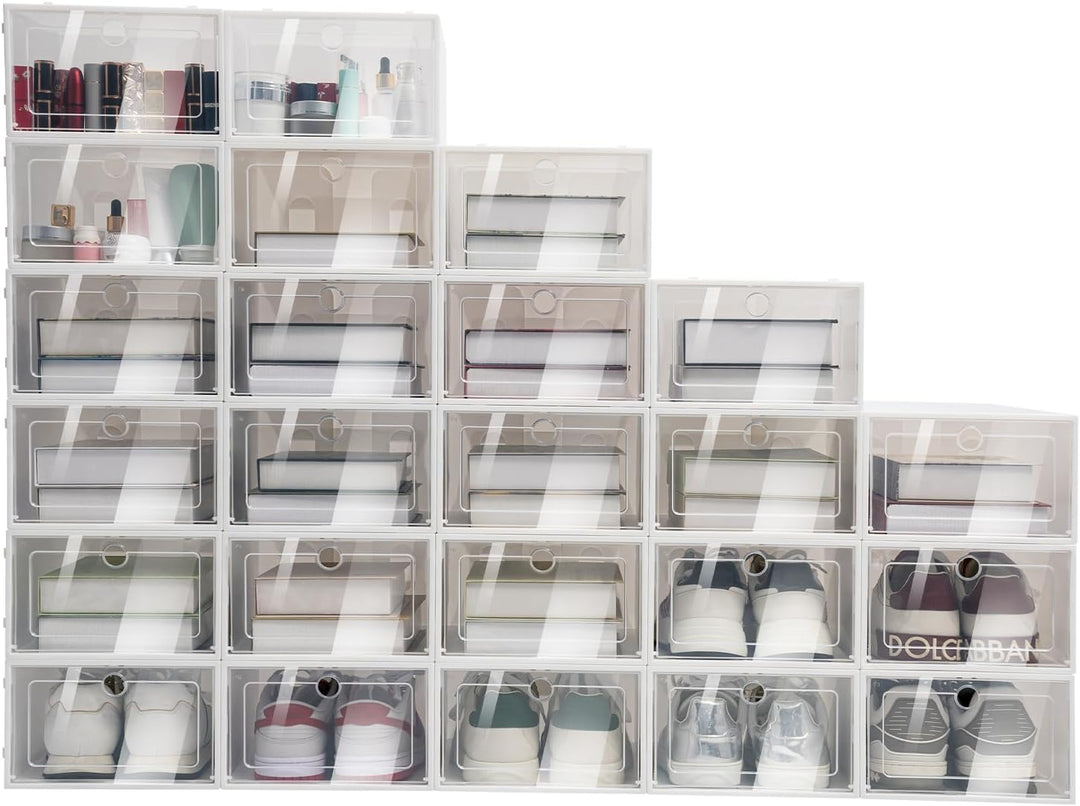 24Pcs Schuhboxen Stapelbar Transparent, Schuhbox platzsparend Aufbewahrungsbox, Schuhkarton für Aufb