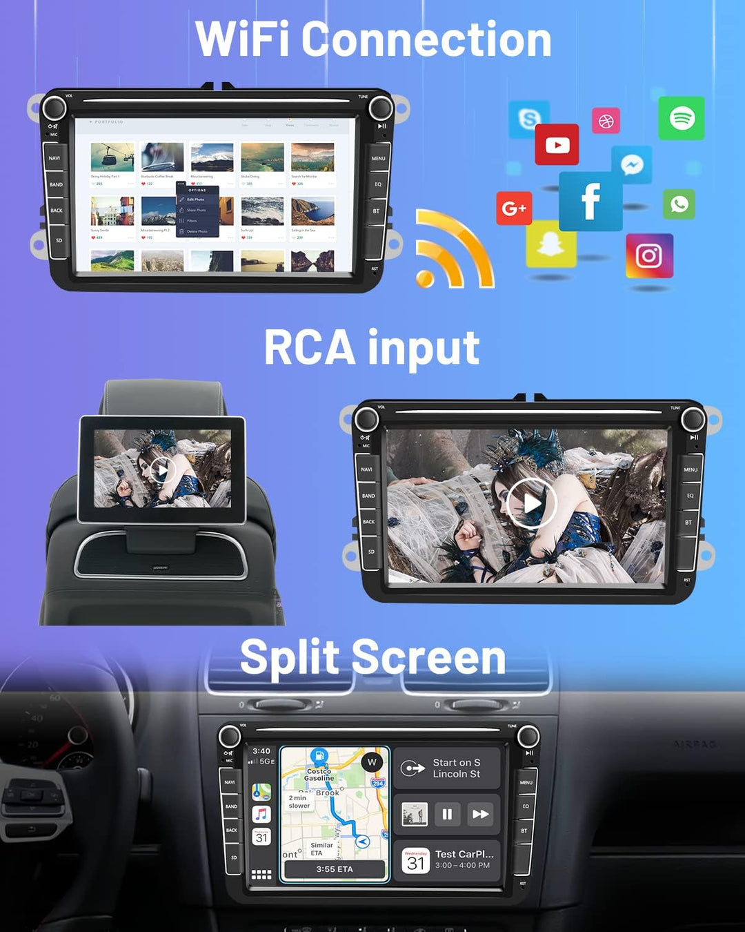 Android 11 Autoradio CarPlay für VW Golf Passat Polo Skoda Tiguan Seat 8 Zoll Touchsreen Car Player