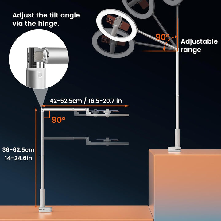 AIXPI Ringlicht mit Stativ, 10 Zoll Overhead Stativ Handy with Ring Light, 3 Lichtfarben ringleuchte